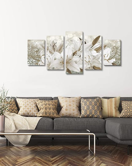 LUDUHU White Orchid Flowers Canvas Print - Abstract Floral Wall Art, Flower Poster, Painting Decor for Home Decoration Artwork Picture Bedroom (B,Oversize 60x30inch)