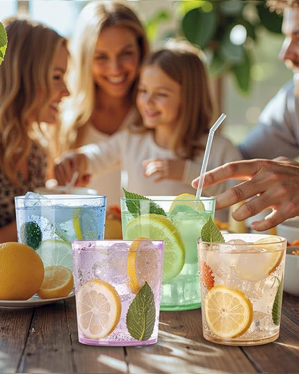 Liacere Color Plastic Drinking Glasses (Set of 12) 14 oz Color Reusable Plastic Glasses Colors，Kitchen Water Glasses Cup, Bar Tumbler Glassware Set for Beer, Juice, Cocktail, Whiskey, Milk