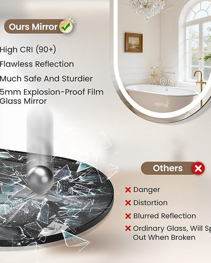Oval LED Bathroom Vanity Mirror, 36x24 inch Mirror with Light, Smart Anti-Fog Waterproof Mirror with Memory Function Dimmable Lighted Mirror