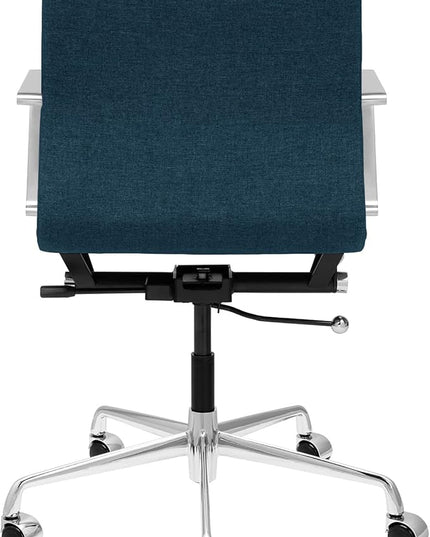 Laura Davidson Furniture SOHO II Padded Management Office Chair - Mid Back Desk Chair with Arm Rest, Swivel & Cushion Availability, Made of Poly-Cotton Fabric, Dark Blue Fabric, Computer Chair