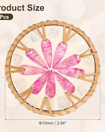 uxcell 2Pcs Handmade Woven Rattan Coasters, Heat-Resistant Drink Coasters for Coffee Table Dining Room Kitchen Coffee Wine Decor, Pink Petal