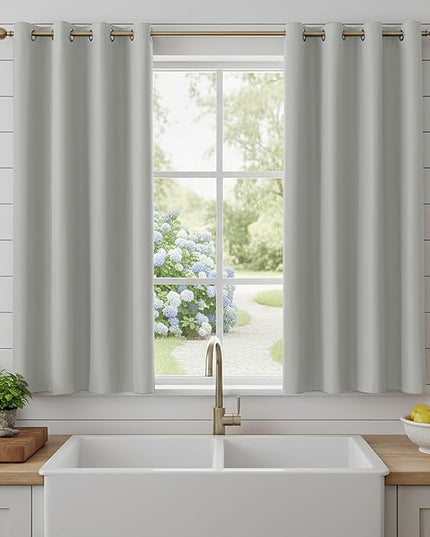 BONZER 100% Blackout Curtains 4 Panels - 54 x 54 Inch Thermal Insulated Full Light Blocking Window Drapes with Black Laminated Backing, Single Layer Curtain for Bedroom/Living Room, Silver Grey