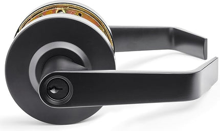 Boomerang Entry Function (Keyed Alike) - ADA Commercial Door Lever Lock - Heavy-Duty Locking Door Handle, Cylindrical Lever Non-Handed Grade 2, Matte Black (US19), Entrance/Keylock (Keyed Alike)