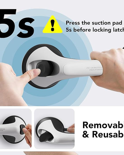 2 Pack 12 Inch Grab Bars for Bathtubs and Showers for Seniors, Heavy Duty Shower Handle for Elderly, Suction Cup Removable Handrails Handicap Bath Grip Bathroom Safety Grips (White and Black