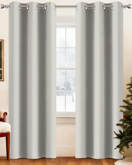 Yakamok 84 Inch Long Light Blocking Window Curtains Thermal Insulated Room Darkening Drapes for Bedroom,Solid Grommet Top Window Panels, 38x84 Inch, Light Beige, One Pair