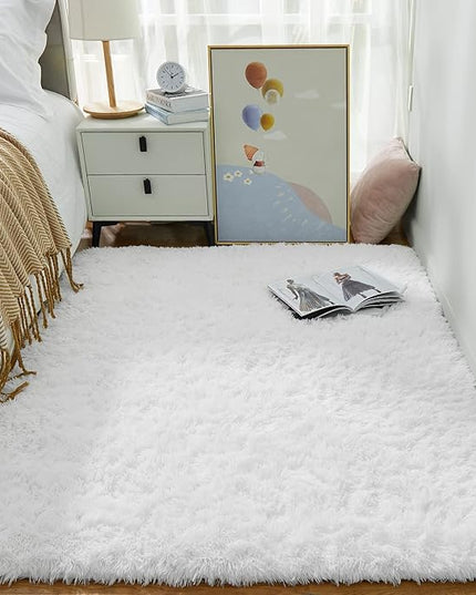 Ophanie White Rugs for Bedroom Fluffy, 4x6 Nursery Soft Fuzzy Shag Plush Shaggy Bedside Area Rug, Living Room Carpet for Girls Kids Baby Teen Dorm Home Decor Aesthetic
