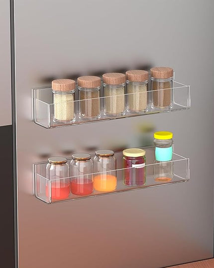 PMMASTO Adhesive Acrylic Spice Rack Organizer for Wall with Nano Double Sided Tape, Spice Shelf Organization for Kitchen Cabinet Door/Pantry Door, Wall Mount Seasoning Rack (Clear-2 Pack)