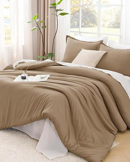 Litanika Comforters Taupe Oversized Queen Size, 3 Pieces Lightweight Solid Bedding Set & Collections, All Season Fluffy Bed Set (98x98In Comforter & 2 Pillowcases)