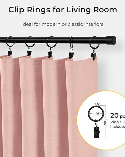 INOVADAY 100% Blackout Curtains for Bedroom, Black Out Curtains 84 Inch Long, Clip Rings Linen Blackout Drapes, Thermal Insulated Room Darkening for Living Room, 1 Panel - Blush Pink,W102xL84