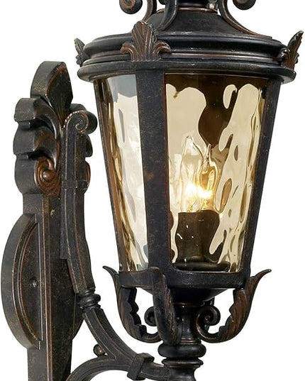 John Timberland Casa Marseille Vintage Outdoor Wall Light Fixture Veranda Bronze Scroll Frame 22" Champagne Hammered Glass for Exterior House Porch Patio Outside Deck Garage Yard Front Door