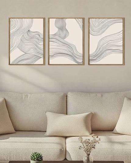 ANHUIB Neutral Canvas Wall Art Modern Abstract Canvas Painting Beige Wall Decor 12x16 Inch Set of 3 for Living Room Bedroom Bathroom