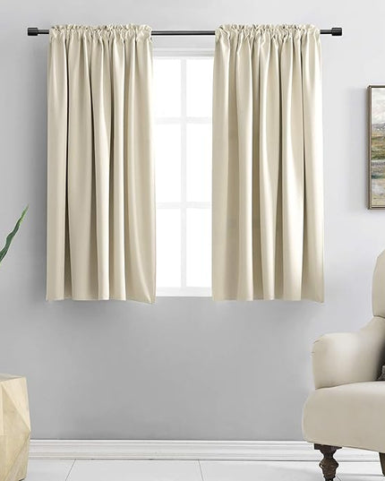 DONREN Cream Beige Room Darkening Curtain Panels for Bedroom - Thermal Insulated Rod Pocket Drapes for Living Room (W 42 x L 45 Inch,2 Panels)