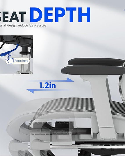 FLEXISPOT ErgoX Premium Ergonomic Office Chair with Footrest- Adjustable 3D Armrests, Dynamic Lumbar Support, Recline & Tilt Function, Mesh Seat, for Home & Office Use,Light Grey