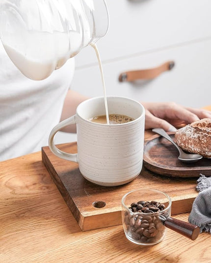 Kanwone Coffee Mugs 16oz, Stoneware Mugs Set, Ceramic Coffee Cups with Handle for Latte, Hot Tea, Cappuccino, Cocoa, Housewarming Wedding Gift, Microwave and Dishwasher Safe, Set of 6, Neutral White