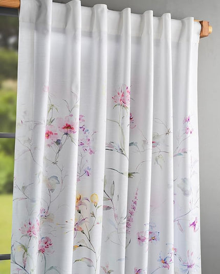 Maison d' Hermine Curtains for Living Room 100% Cotton 96 inch Length One Panel Light Filtering Curtains for Bedroom Windows with Rod and Loop Pockets Drapes (Summer Floral Green, 50" W x 96" L)