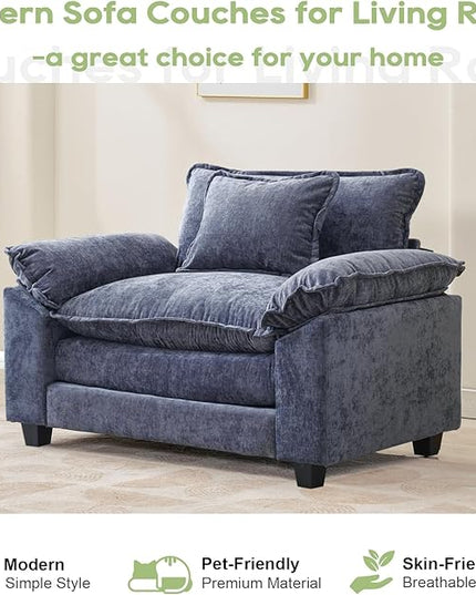 Modular Sectional Sofa, Comfy Cloud Couch Sectional Sofa, Chenille Sofa Sleeper Deep Seat Sofa with Throw Pillows for Living Room (Blue, 53"- Single Seat)