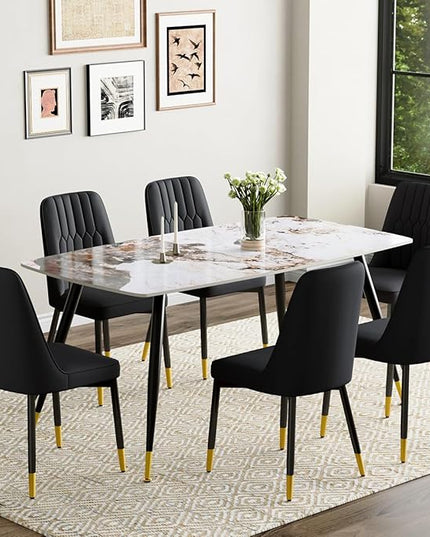 6 Person Dining Table Set, Sintered Stone Dining Table Set for 6, Kitchen Table Chairs Set of 6, Easy to Assemble