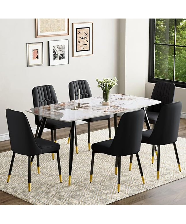 6 Person Dining Table Set, Sintered Stone Dining Table Set for 6, Kitchen Table Chairs Set of 6, Easy to Assemble