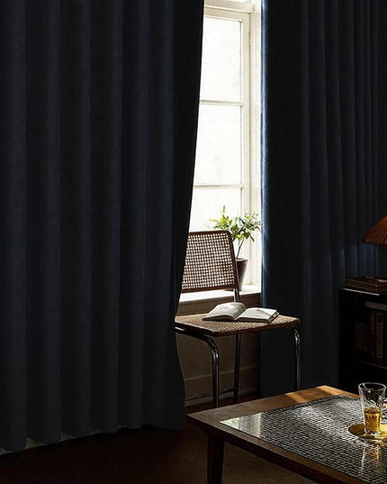 Blue Linen Blackout Curtains 108 Inch Length 2 Panels Set for Bedroom Living Room Grommet 100% Black Out Linen Drapes Room Darkening Window Curtains 108 Inches Long Stone Blue