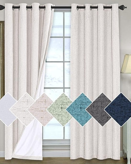 H.VERSAILTEX 100% Blackout Curtains for Bedroom 96 Inches Long Grommet Linen Face Full Light Blocking Curtain Drapes for Living Room Thermal Insulated Linen Look Curtains 2 Panels Set, Ivory