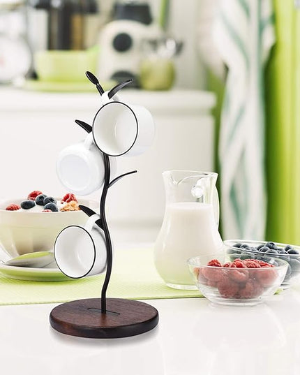 ALLCENER Mug Holder, Countertop Mug Tree, Coffee Mugs & Tea Cup Storage Rack, Coffee Counter Bar Accessory & Kitchen Organizer, Black (single row)