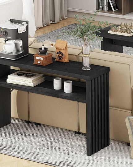 BON AUGURE Console Table with Storage, Black Entryway Table, Wooden Couch Tables Behind Sofa for Living Room, 2 Tier Front Door Entrance Tables (Black Oak, 47 Inches)