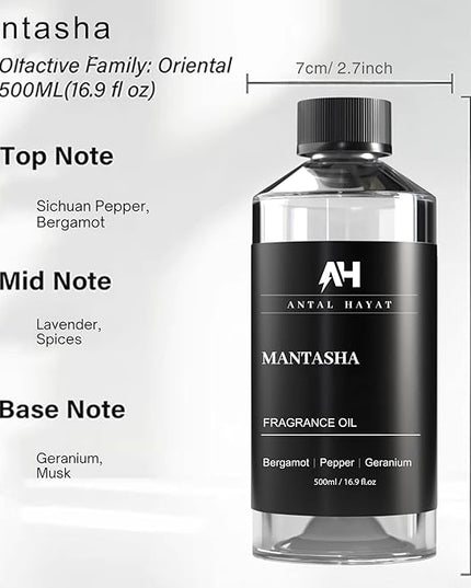 Hotel Scents Diffuser Oil Mantasha 500ml – Inspired by Sauvage Eau de Parfum – Bergamot, Pepper & Geranium – Luxury Scent Refill for Home – Essential Oil for Waterless & Ultrasonic Diffuser