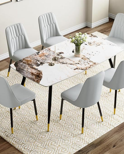 Dining Room Table Set for 6, Dinner Table Set for 6, Sintered Stone Kitchen Table Top and Modern Chairs Set of 6 for Kitchen Dining Room