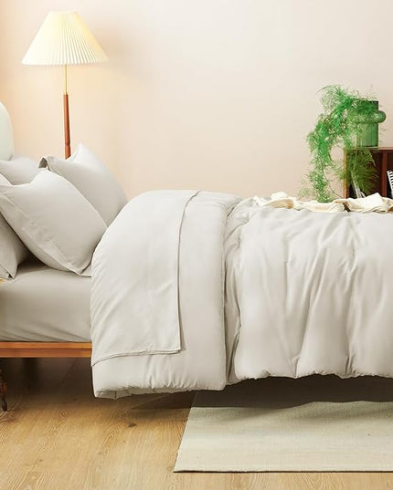 CozyLux Oversized Queen Comforter Set Beige, 7 Pieces Bed in a Bag Comforter Set with Sheets, Soft Bedding Sets with Down Alternative Comforter, Fitted Sheet, Flat Sheet, Pillow Shams and Pillowcases