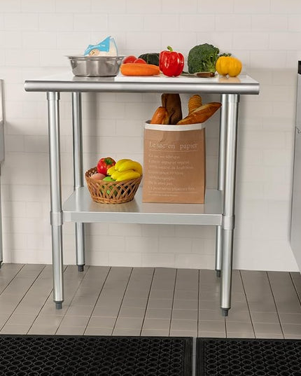 HARDURA Stainless Steel Table Prep Work Table 24 x 24 Inches NSF Heavy Duty Commercial with Undershelf and Backsplash for Food Prep