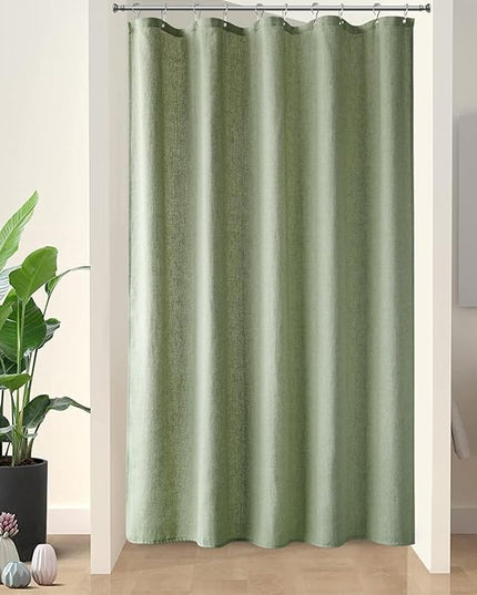 Naturoom 54 Inch Shower Curtain - Stall Narrow Half Green Linen Ultra Thick Fabric Shower Curtain Set with Hooks, Boho Farmhouse Rustic RV Camper Bath Curtains for Bathroom, Sage Green, 54 x 78