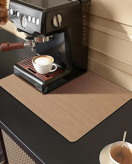 Dish Drying Mat Coffee Mat - Coffee Bar Accessories Absorbent Mat Dish Drying Mats for Kitchen Counter Sink Under Coffee Maker Espresso Machine Pot Cup Holder Easy Clean Kitchen Dish Mat 19"x12", Wood