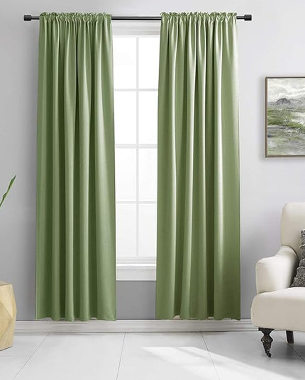 DONREN Sage Green Blackout Draperies Curtains for Bedroom -84 Inch Length Living Room Darkening Thermal Insulated Solid Rod Pocket Curtain Panels (42 x 84 Inches,2 Panels)