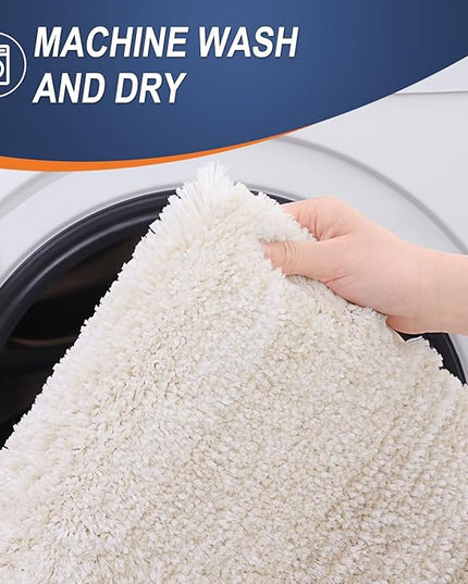 OLANLY Bathroom Rug Set 2 Piece, Soft Absorbent Microfiber Bath Mats and U-Shaped Contour Toilet Rug, Non-Slip, Machine Wash Dry, Plush Shaggy Bath Mats for Bathroom (30"x20"+24"x20", Light Beige)