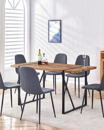 Dining Table Set for 6，Dinner Table Set for 6，55'' Kitchen Table and Suede Nap Fabic Chairs Set of 6，7 Piece Dining Table Set for Kitchen Dining Room