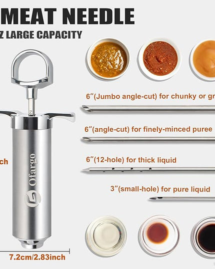 Ofargo Stainless Steel Meat Injector Syringe Kit with 4 Marinade Needles for BBQ Grill Smoker, Gifts for Men Dad Husband in Thanksgiving Christmas Day, 2-oz Large Capacity, Both Paper User Manual and E-Book Recipe