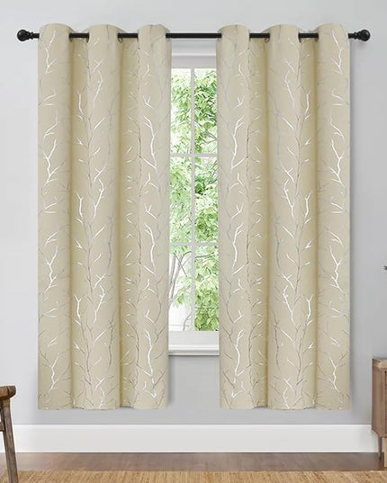 BUHUA Grommet Top Window Draps for Living Room Bedroom Curtains Energy Saving Room Darkening Impede Light Privacy Curtains, 38W x 72L,2 Panels, Beige