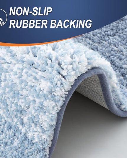 OLANLY Bathroom Rug Set 2 Piece, Soft Absorbent Microfiber Bath Mats and U-Shaped Contour Toilet Rug, Non-Slip, Machine Wash Dry, Plush Shaggy Bath Mats for Bathroom (30"x20"+24"x20", Blue)