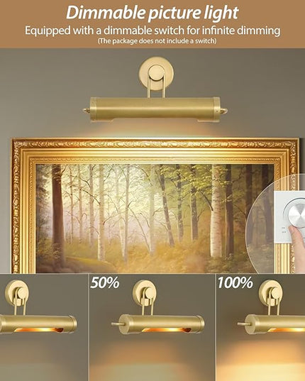 18in Picture Lights Hardwired Brass Picture Light, Gold Modern Picture Light for Wall, 360°Rotatable Art Light Gallery Lights, Wall Sconces for Painting Display Artwork Portrait