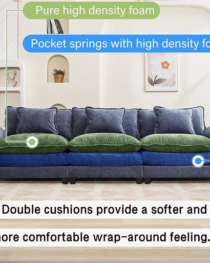 120" Modular Sectional Sofa, Comfy Cloud Couch Sectional, Chenille Sofa Sleeper Deep Seat Sofa with Throw Pillows for Living Room (Blue, 120"- 3 Seater)