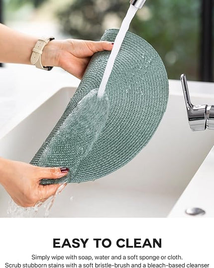 Round Placemats Set of 12 Plastic Woven Placemats Washable Wipeable Table Mats for Dining Table Heat Resistant Non-Slip Circle Place Mats (Dusk Green)