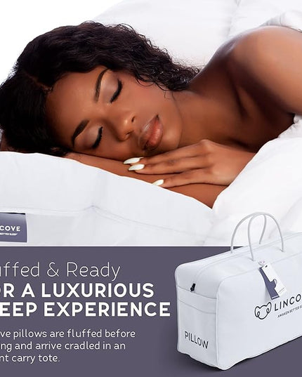 Lincove Down and Feather Luxury Hotel Collection Bed Pillows for Sleeping Made in The USA - 100% Cotton Shell, 600 Thread Count - Soft Hypoallergenic (Queen Size, Pack of 1)