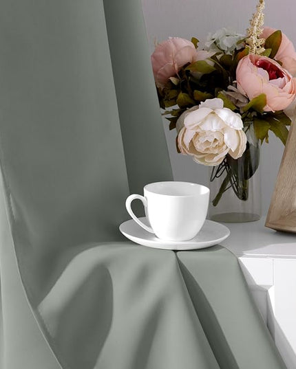 HOMEIDEAS Greyish Green Blackout Curtains for Bedroom 52 X 84 Inch Length 2 Panels Set Room Darkening Bedroom Curtains, Soundproof Thermal Grommet Window Curtains for Living Room