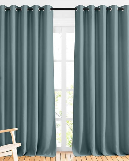 NICETOWN Greyish Blue Blackout Bedroom Curtains, Energy Saving Thermal Window Treatments Grommet Light Blocking Privacy Room Dividers for Living Room, 2 Panels, W66 x L102