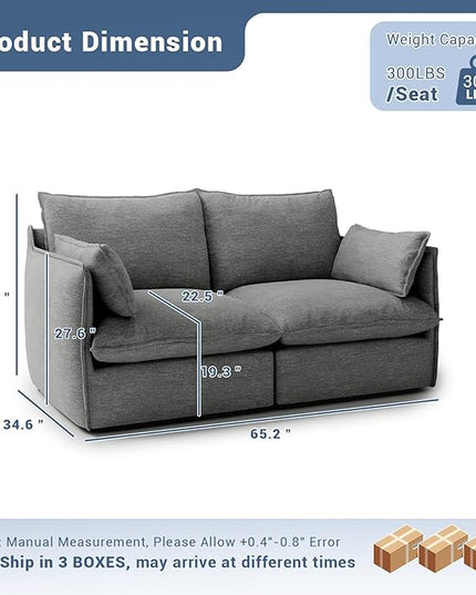 Cloud Modular Sectional Sofa, Waterproof Down Filled Sectional Sofa, High Backrest Loveseat Sectional Couches for Living Room, Modern Modular Couch with Removable Cover, Dark Gray