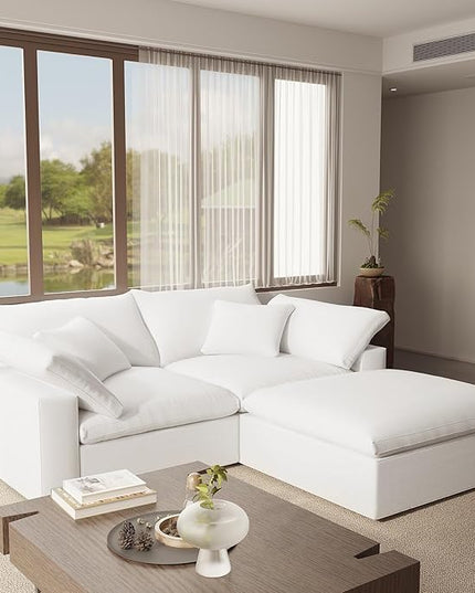 Modular Sectional Cloud Sofa Couch,L Shape 2 Seaters with Chaise Modern Down Filled Sofas Detachable Couch Cushion Covers Couches for Living Room Office Apartment,White