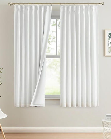 Vision Home White Pinch Pleated Full Blackout Curtains Thermal Insulated Window Curtains 72 inch for Living Room Bedroom Room Darkening Pinch Pleat Drapes with Hooks Back Tab 2 Panel 40" Wx72 L