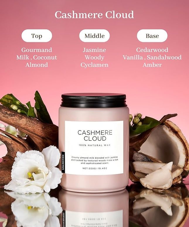 M&SENSE Warm Cashmere Scented Candles, 19.4oz 110 Hour Long Lasting 2 Wick Organic Natural Soy Wax in Glass Jar Candle for Bedroom Kitchen Home Decor, Housewarming Gifts for Family Friends