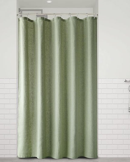 Naturoom 60 Inch Shower Curtain - Stall Narrow Half Green Linen Ultra Thick Fabric Shower Curtain Set with Hooks, Boho Farmhouse Rustic RV Camper Bath Curtains for Bathroom, Sage Green, 60 x 72
