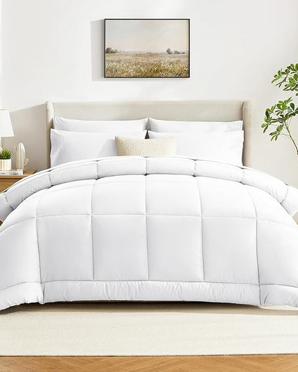 CozyLux Full Size Comforter Sets White, 7 Pieces Bed in a Bag, White Comforter Full Size, All Season Bedding Sets with Stitch Quilted Comforter, Flat Sheet, Fitted Sheet, Pillowcases